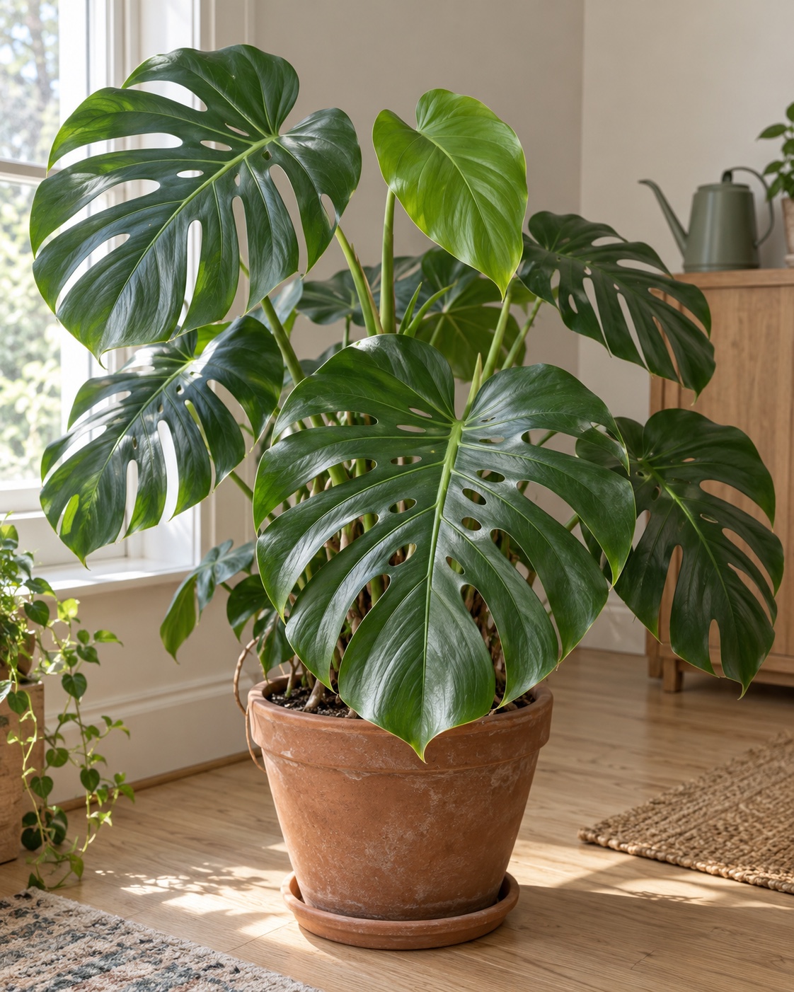 Monstera deliciosa beside a bright window